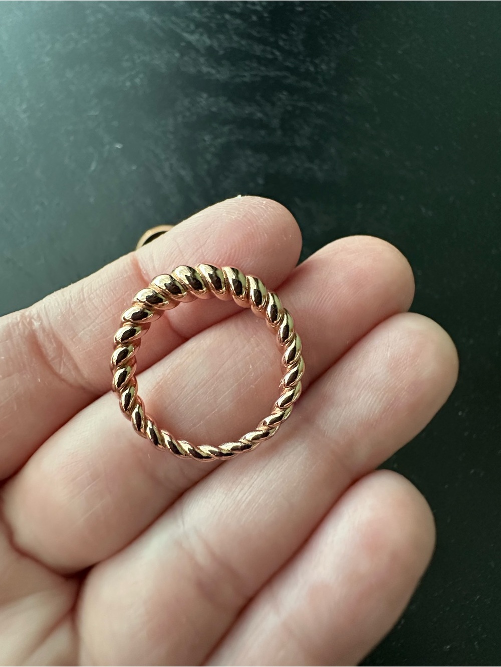 Rose Gold over Sterling Silver Stacking Ring Duo — Dome and Twisted Bands - Picture 9 of 14